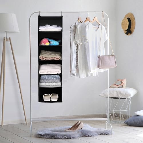 MAX Houser 6 Tier Shelf Hanging Closet Organizer, Closet Hanging Shelf with 2 Sturdy Hooks for Storage, Foldable (Black) - Image 2