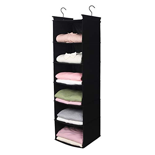 MAX Houser 6 Tier Shelf Hanging Closet Organizer, Closet Hanging Shelf with 2 Sturdy Hooks for Storage, Foldable (Black) - Image 1