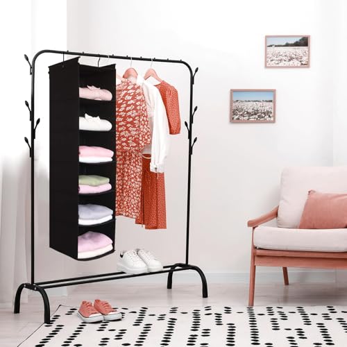MAX Houser 6 Tier Shelf Hanging Closet Organizer, Closet Hanging Shelf with 2 Sturdy Hooks for Storage, Foldable (Black) - Image 5