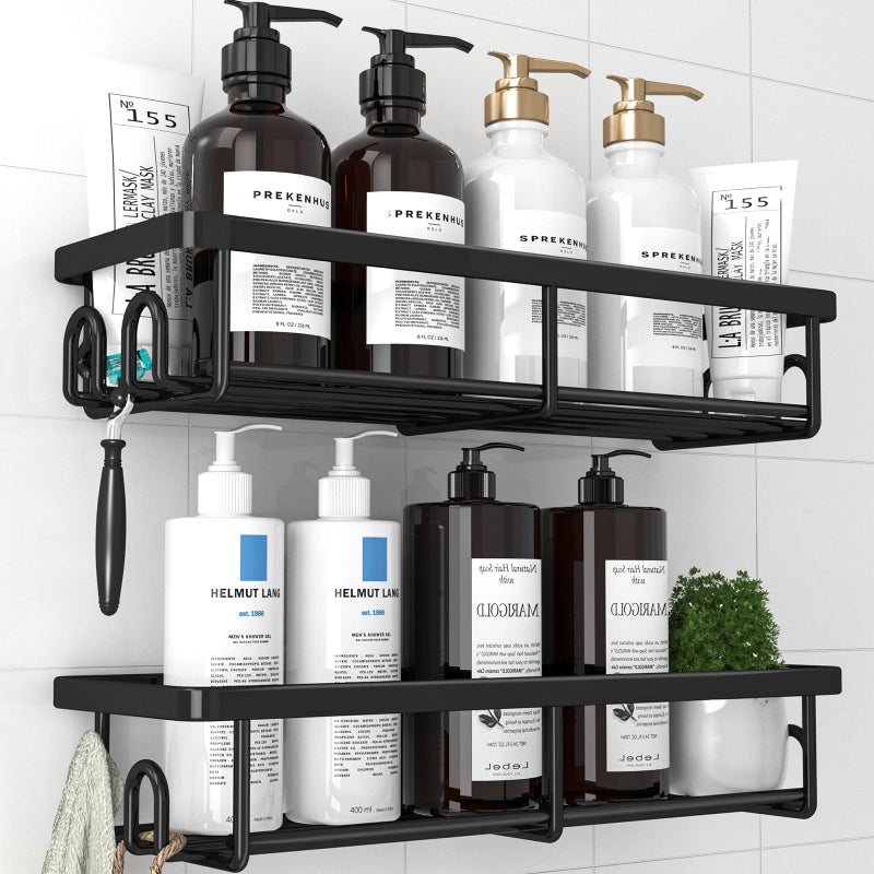 Kitsure 2 Pack Rustproof Shower Caddy  Minimalist Style Bathroom Shelves WallMounted Shower Shelf Large CapacityDurable Bathroom Accessory Large Black