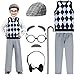 Liitrsh 8 Pcs Old Man Costume for Kids Grandpa Costume 100 Days of School Halloween Vest and Pants for Boys57 YearsBlue Grey Plaid - Image 2
