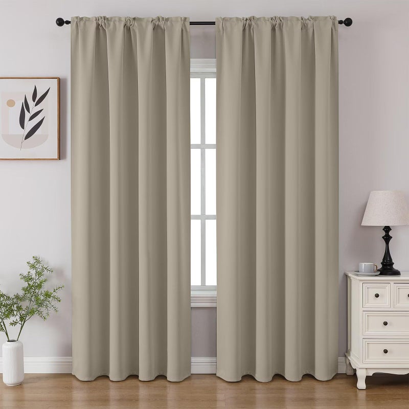 CUCRAF Light Beige Blackout Curtains 84 inch Length 2 Panels Set, Rod Pocket Room Darkening Drapes for Bedroom Living Room, Insulated Thermal Light Blocking Window Curtain (W52 x L84 Inch) - Image 1