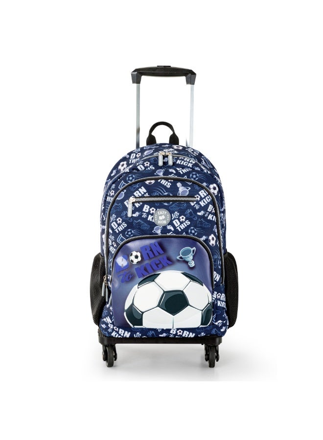 Eazy Kids 18" Set of 4 Backpack w/ 4 Wheel Trolley, Lunch Bag and Pencil Case - Football - Image 2