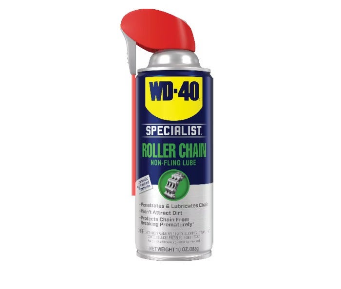 WD-40 Specialist Roller Chain Lube 10oz – Non Fling Lubricant Spray for Chains Penetrates Protects Reduces Wear Dirt Resistant Chain Oil for Bikes Motorcycles Industrial Equipment - Image 1