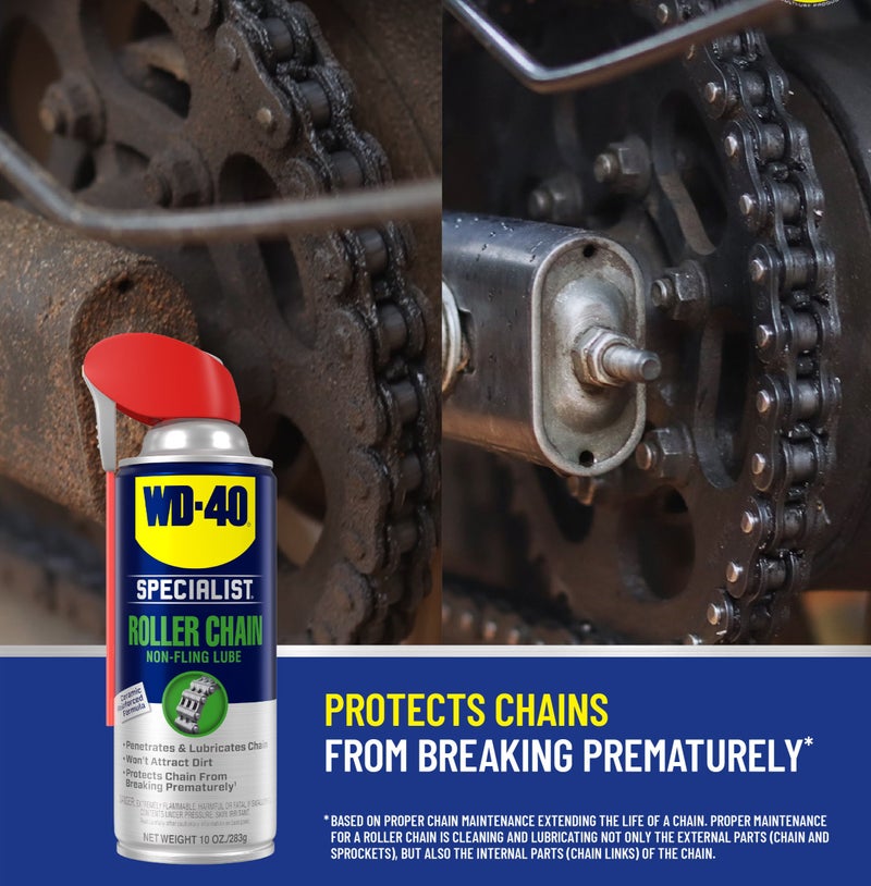 WD-40 Specialist Roller Chain Lube 10oz – Non Fling Lubricant Spray for Chains Penetrates Protects Reduces Wear Dirt Resistant Chain Oil for Bikes Motorcycles Industrial Equipment - Image 4
