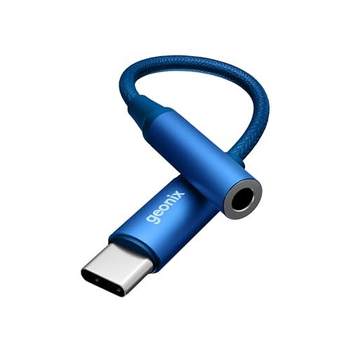 Geonix Befit AX7 Type-C to 3.5mm AUX Female Converter | MIC & Audio Support | Smart DAC Chip | Plug & Play | 13cm Cable, 1 Year Warranty (Royal Blue)