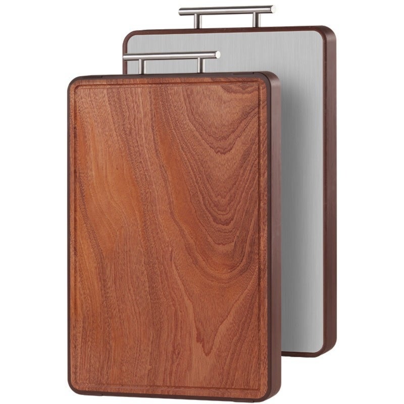 Double-Sided Cutting Board 38*26cm 2.0cm Thick - Antibacterial Sanitary Design Solid Wood & Stainless Steel Board for Large Families Hygiene-Conscious Cooks Home Kitchen - Image 1