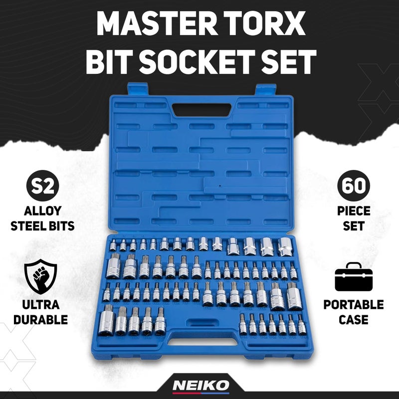 Neiko NEIKO 10083A Master Torx Bit Socket and External Torx Socket Set, S2 and CrV Steel, Supreme Torque Output Complete Kit, 60 Pieces  - Image 2