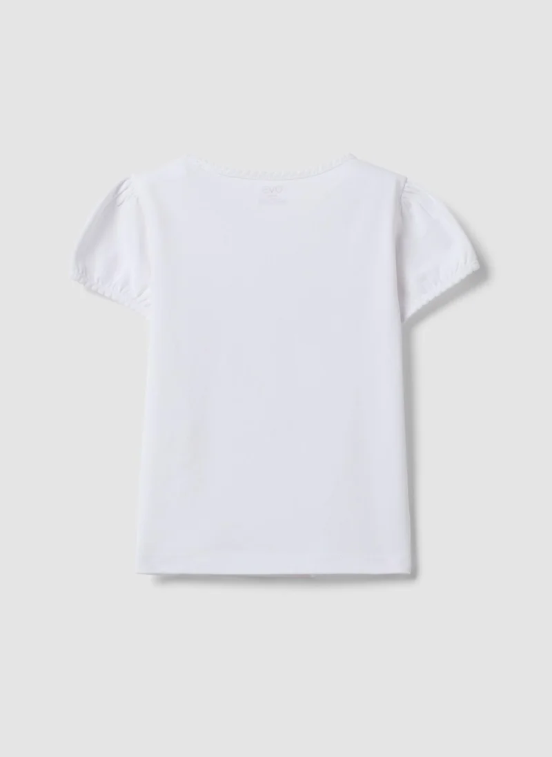 Ovs OVS White Stretch Cotton T-Shirt With Seaside Print