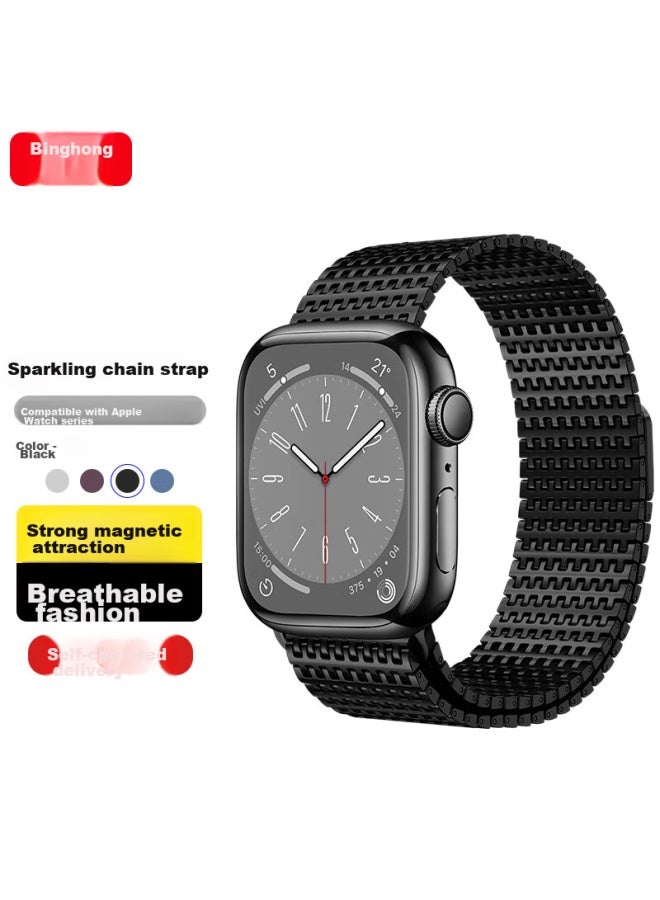 Bing Hong Binghong متوافق مع ساعة أبل Apple Watch Band، Apple iwatch Ultra2/s10 Band، S9/s8/se2/7 Milanese Magnetic Metal - Black، 44/45/46/49mm - Image 1