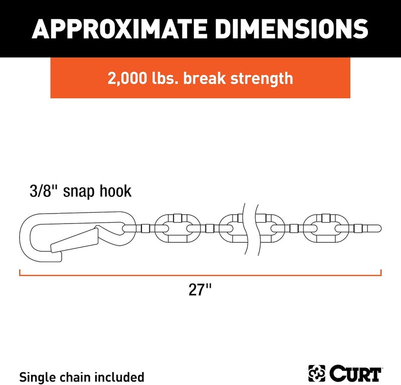 Curt 80312 27-Inch Trailer Safety Chain with 3/8-In Snap Hook, 2,000 lbs Break Strength - Image 2