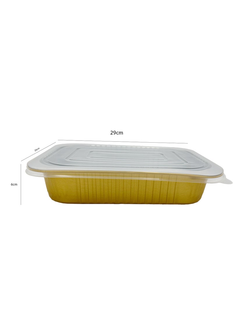 Ideal Pack 2200 ml Golden Aluminium Rectangular Food Container with Lid – 1 Pc