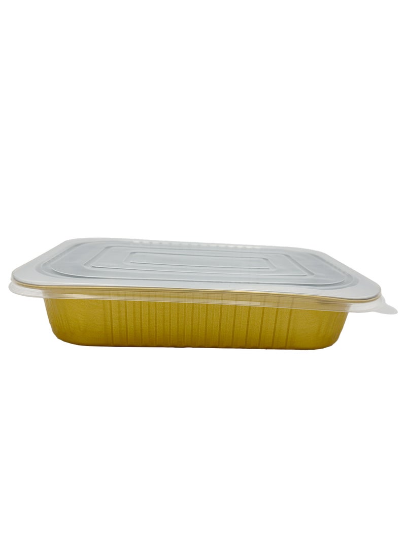 Ideal Pack 2200 ml Golden Aluminium Rectangular Food Container with Lid – 1 Pc