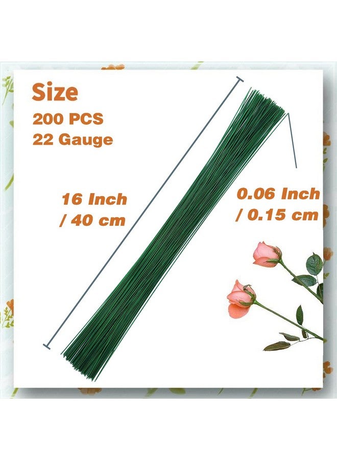 Hamiggaa 200 Pcs Floral Flower Stem Wire 16 Inch 22 Gauge Flower Paper Wrapped Wire Green Crafting Floral Stem For Flower Arrangements Diy Bouquent Stem Wrapping And Crafts - Image 2