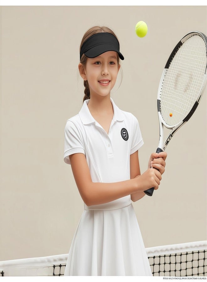 Sports Athletic Sun Visor Hats Adjustable Cotton Golf Baseball Tennis Cap for Boys Girls (US, Alpha, One Size, Black) - Image 4