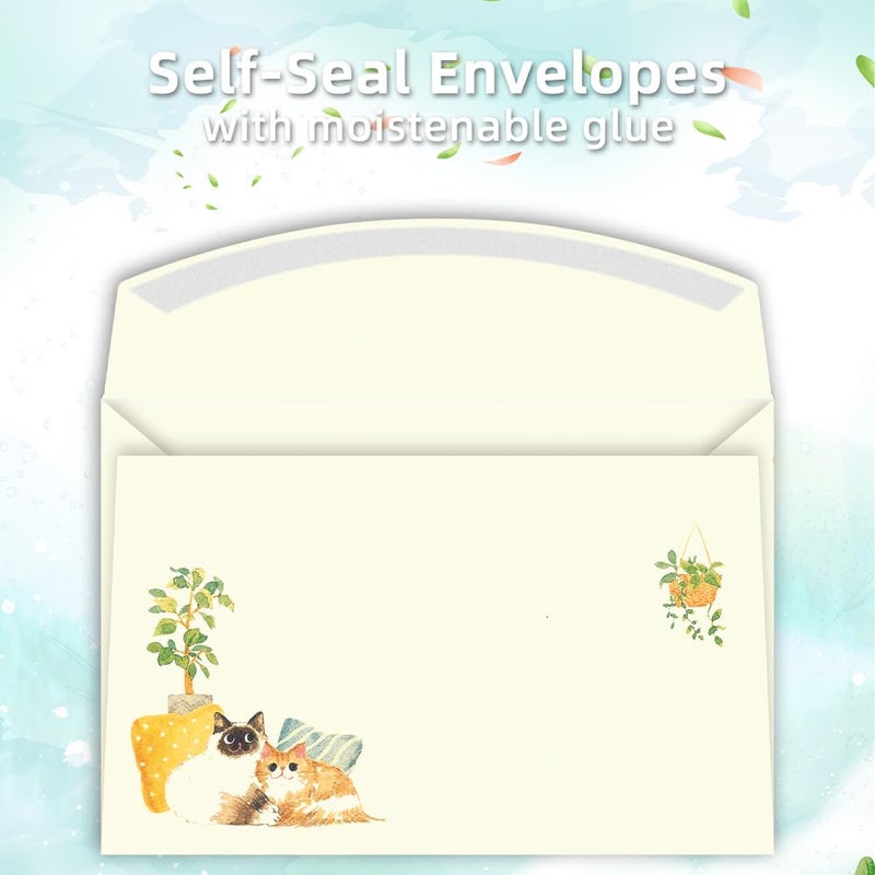 TEETOOKEA 72 Pieces Cute Cat Writing Paper and Envelopes, 8.3x5.6 Inch Stationery Set, 48 Lined Sheets & 24 Envelopes, Kitty Design for Letters, Invitations, Gifts, Holidays, Party Notes - Image 3