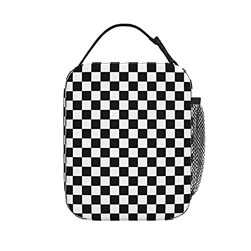Groamaup Insulated Lunch Bag Black White Racing and Checkered Pattern Reusable Cooler Tote Lunch Bags for Office Travel - Image 2