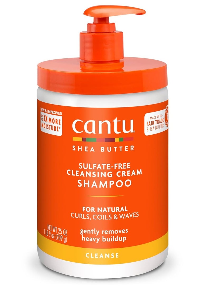 Cantu Sulfate-Free Cleansing Cream Shampoo 739 ml - Shea Butter & Panthenol Formula Removes Heavy Build-Up, Gentle on Coily, Curly & Natural Hair - Image 1