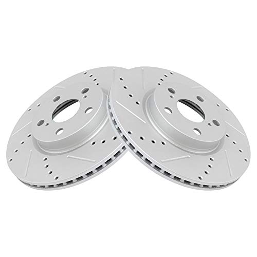 TRQ Front Performance Brake Rotors Set Premium G-Coated Cross Drilled & Slotted Compatible with 2009-2010 Pontiac Vibe 2008-2014 Scion xD 2009-2019 Toyota Corolla 2009-2013 Matrix - Image 1