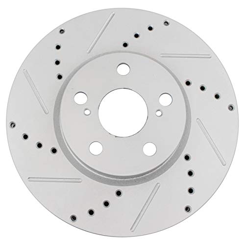 TRQ Front Performance Brake Rotors Set Premium G-Coated Cross Drilled & Slotted Compatible with 2009-2010 Pontiac Vibe 2008-2014 Scion xD 2009-2019 Toyota Corolla 2009-2013 Matrix - Image 5