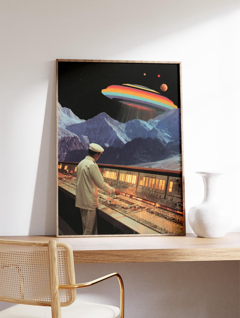 TNESSENTIAL Retro Sci-Fi Collage Poster, Rainbow UFO, Vintage Control Room - Image 2