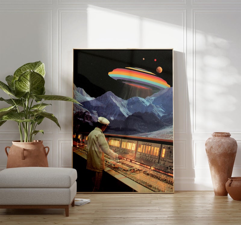 TNESSENTIAL Retro Sci-Fi Collage Poster, Rainbow UFO, Vintage Control Room - Image 5