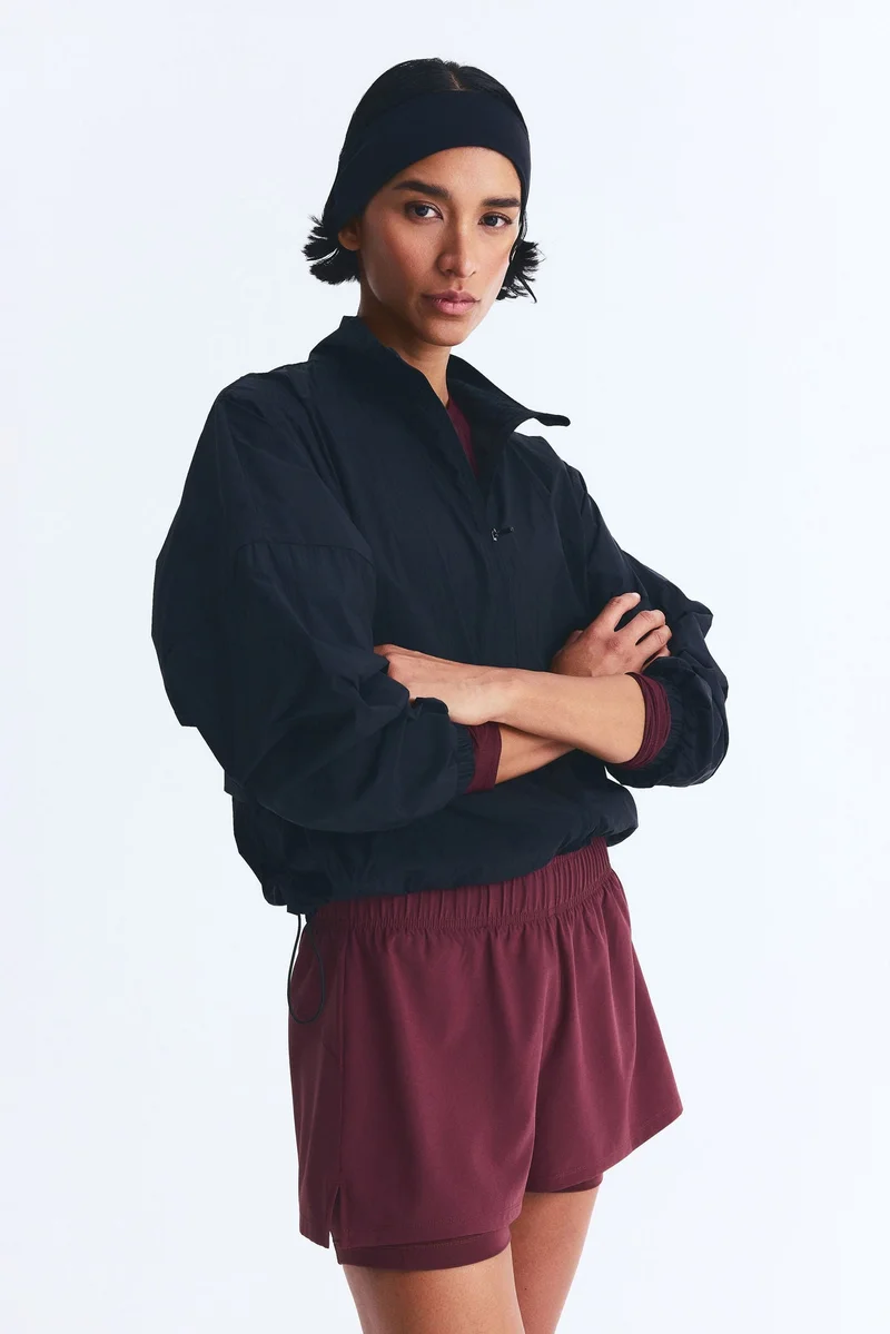 اتش اند ام جاكيت ركض مزدوج الطبقات من قماش دراي موف