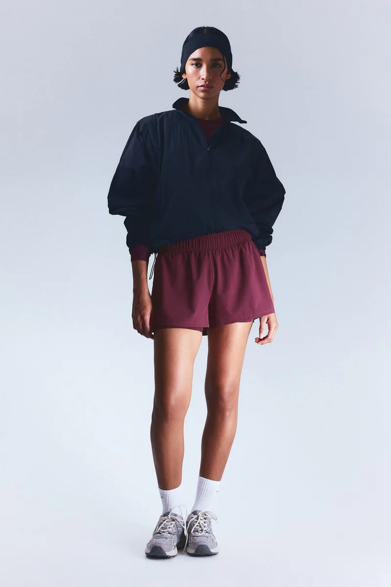 اتش اند ام جاكيت ركض مزدوج الطبقات من قماش دراي موف