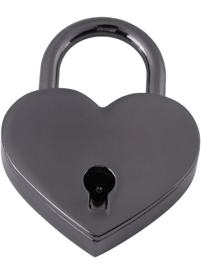 Black Heart Shape Padlock Diary Lock With Key Gunmetal Finish - Image 2