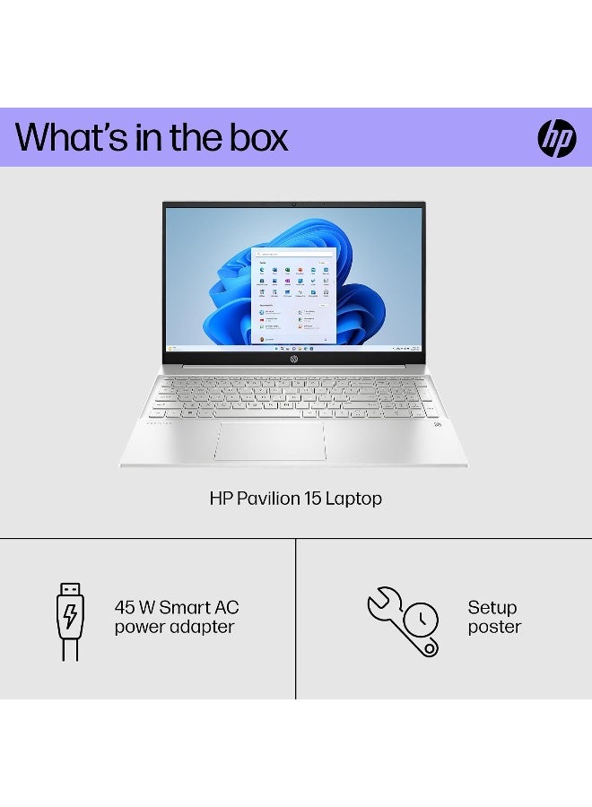 HP Newest Pavilion 15 Laptop With 15.6" Touch Screen Full HD IPS Display- Intel Core i5-1335U Processor- Intel Iris Xe Graphics - 8GB DDR 4 RAM - 512GB NVMe SSD-Backlit Keyboard - Windows 11 - Silver English Natural Silver - Image 3