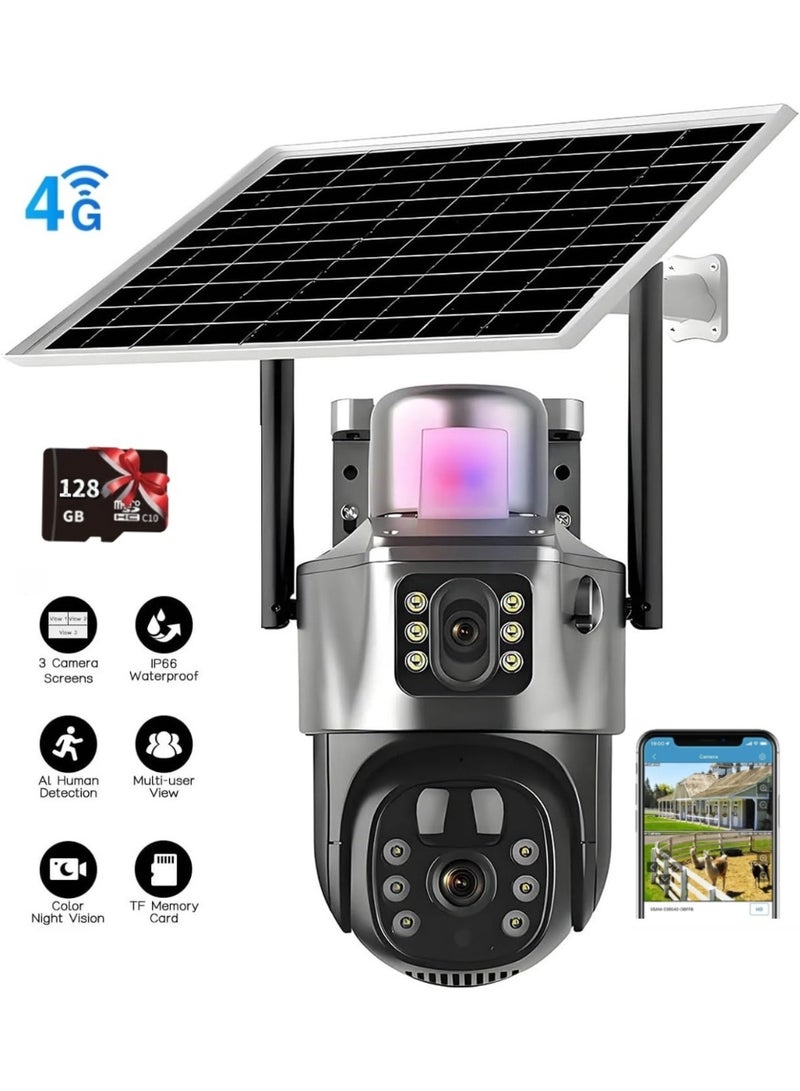 Daxiongmao 4K 8MP Solar Camera 4G Sim PTZ Cameras Outdoor Dual Lens  PIR Mobile Detection Outdoor Safety Waterproof Camera (With 128GB TF Card) - Image 1