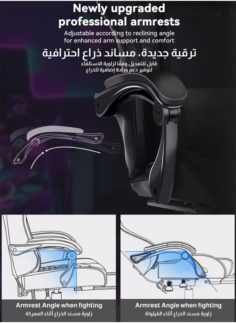 Bentifar Ergonomic  Gaming Chair, Adjustable Office Chair with High Backrest, PU Leather Upholstery, Lumbar Support, Padded Armrests, Headrest and Footrest, Black  - Image 3