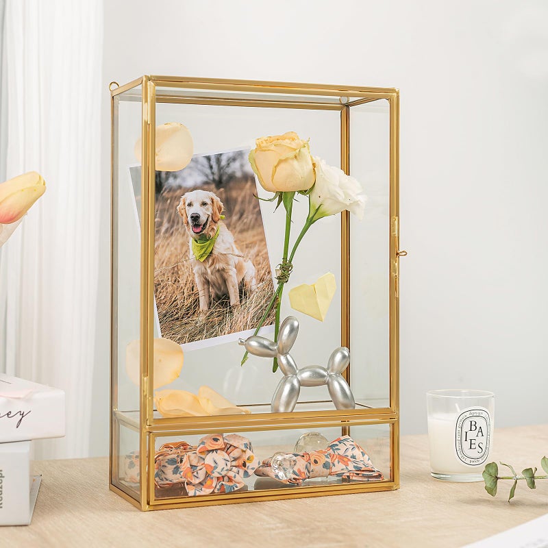 Jajamy Shadow Box Frame, 3.5" Deep Wedding Shadow Boxes Display Case with Drawer, Glass Gold Shadow Memory Box for Picture, Wedding Bouquet, Pet Memorial and Keepsakes - Image 5