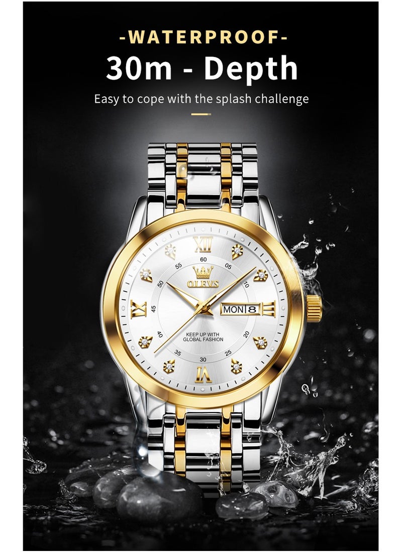 OLEVS - Watches for Men Stainless Steel Quartz Analog Water Resistant Watch 5513 - Image 1