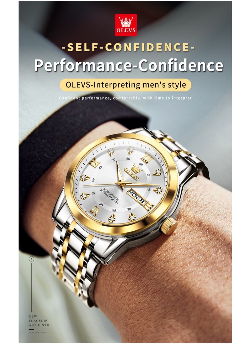 OLEVS - Watches for Men Stainless Steel Quartz Analog Water Resistant Watch 5513 - Image 1