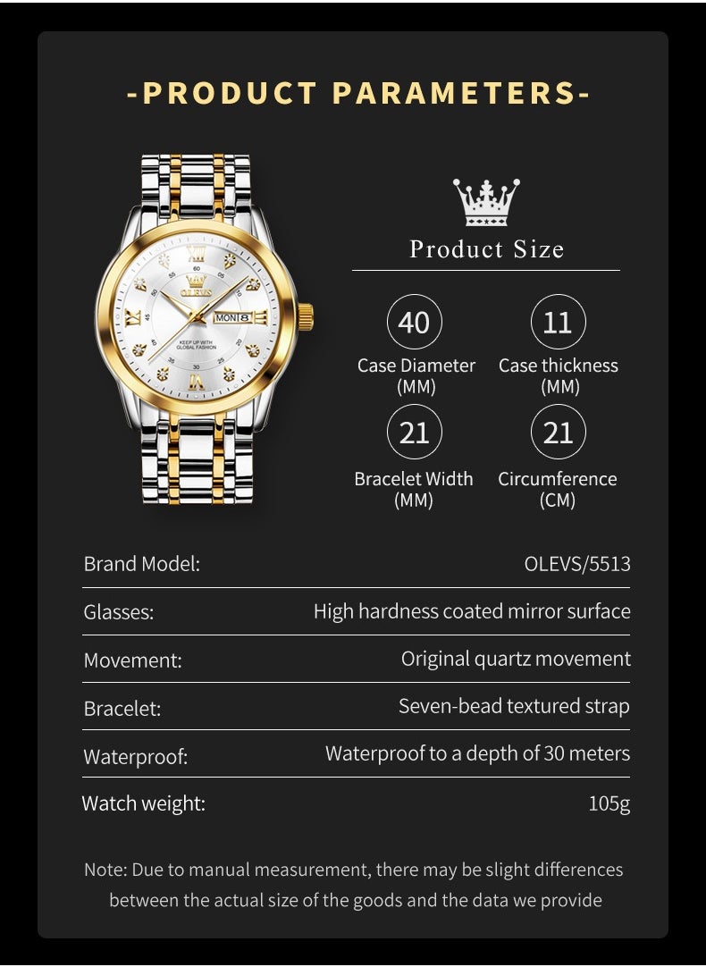 OLEVS - Watches for Men Stainless Steel Quartz Analog Water Resistant Watch 5513 - Image 1