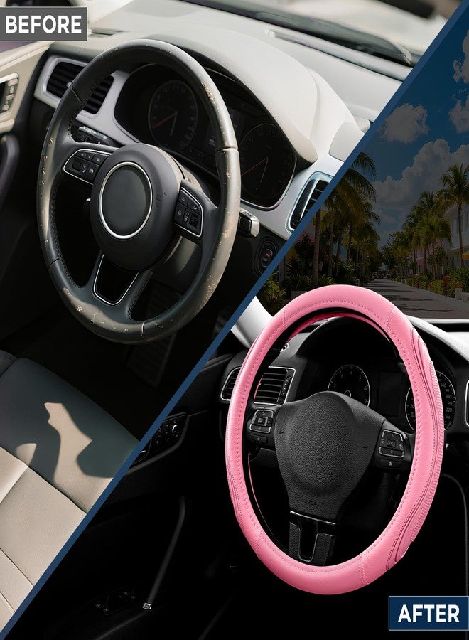 Road Comforts Car Steering Wheel Cover - Microfiber Leather Steering Wheel Wrap Sports 14.5-15 Inch Steering Wheel Cover Non-Slip for Men Women Pink & Pink Color - Image 3
