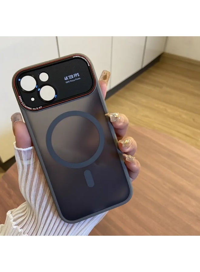 Temu Matte Black Hard Plastic Phone Case with Modern Camera Lens Design and Magnetic Charging Designed to Protect Against Drops and Scratches, Compatible with iPhone 15