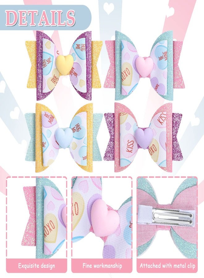 وولاين مجموعة مشابك شعر من والين، 4 قطع، لعيد الحب، مزينة بفيونكات ملونة على شكل قلوب حلوى، ودبابيس شعر جلدية لامعة، ودبابيس شعر على شكل تمساح لامع، مناسبة للفتيات الصغيرات والمراهقات، لحفلات الزفاف وأعياد الميلاد. - Image 3