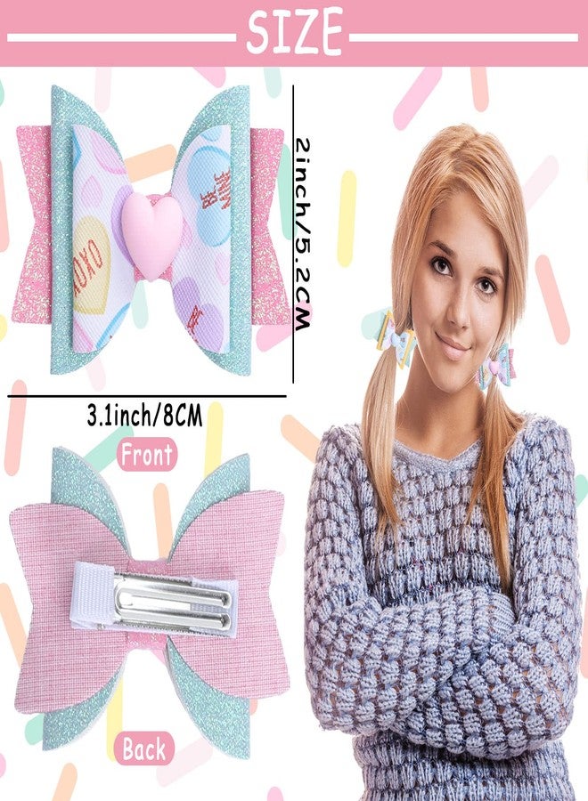 وولاين مجموعة مشابك شعر من والين، 4 قطع، لعيد الحب، مزينة بفيونكات ملونة على شكل قلوب حلوى، ودبابيس شعر جلدية لامعة، ودبابيس شعر على شكل تمساح لامع، مناسبة للفتيات الصغيرات والمراهقات، لحفلات الزفاف وأعياد الميلاد. - Image 2