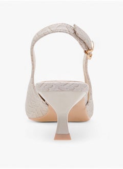 Flora Bella By Shoexpress Women's Monogram Print Pointed Toe Slingback Shoes with Kitten Heels  - Image 5
