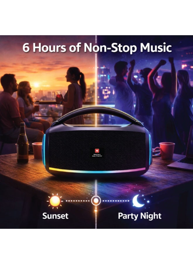 Swiss Military 500W Boombox Ultra Bluetooth Party Speaker | 100mm Driver, Deep Bass, RGB Lights, 6H Battery, Built-in Mic | USB-C, AUX, USB, MicroSD | Portable Outdoor Speaker with Shoulder Strap - Image 5
