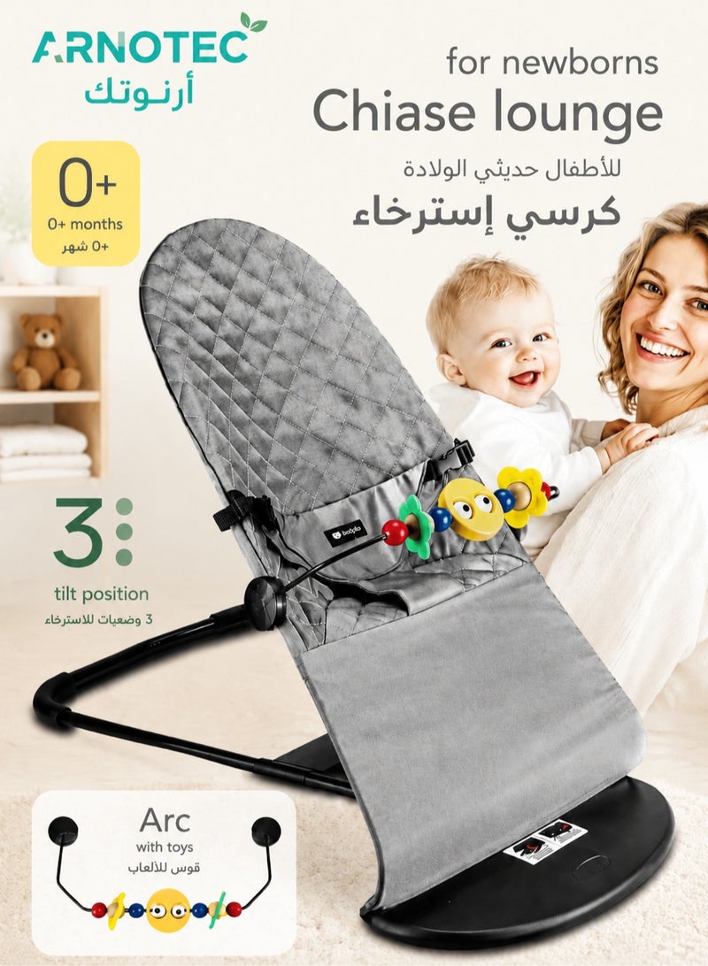 ARNOTEC كرسي هزاز للأطفال الرضع 0–18 شهرًا – هزاز محمول مع اهتزازات مهدئة، قماش شبكي وقطن عضوي، 3 وضعيات إمالة، شريط ألعاب قابل للإزالة وألعاب معلقة - Image 1