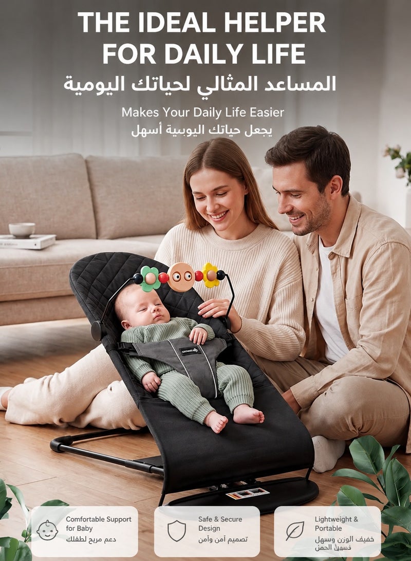 ARNOTEC Baby Bouncer Seat for Infants 0–18 Months – Portable Rocker with Soothing Vibrations, Mesh & Organic Cotton Fabric, 3 Recline Positions, Removable Toy Bar & Hanging Toys - Image 5