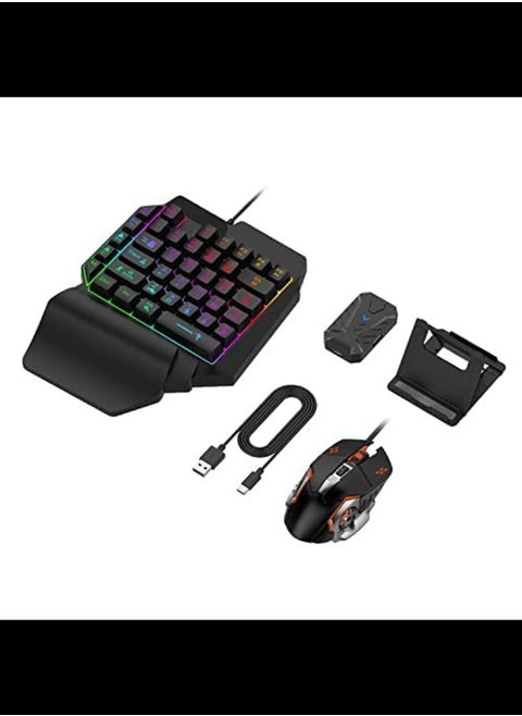 One Hand Non Mechanical Gaming Keyboard and Backlit Mouse Combo, USB Wired Rainbow Letters Glow Single Hand Mechanical Keyboard,Gaming Keyboard Set for Laptop PC Game and Work (Combo)