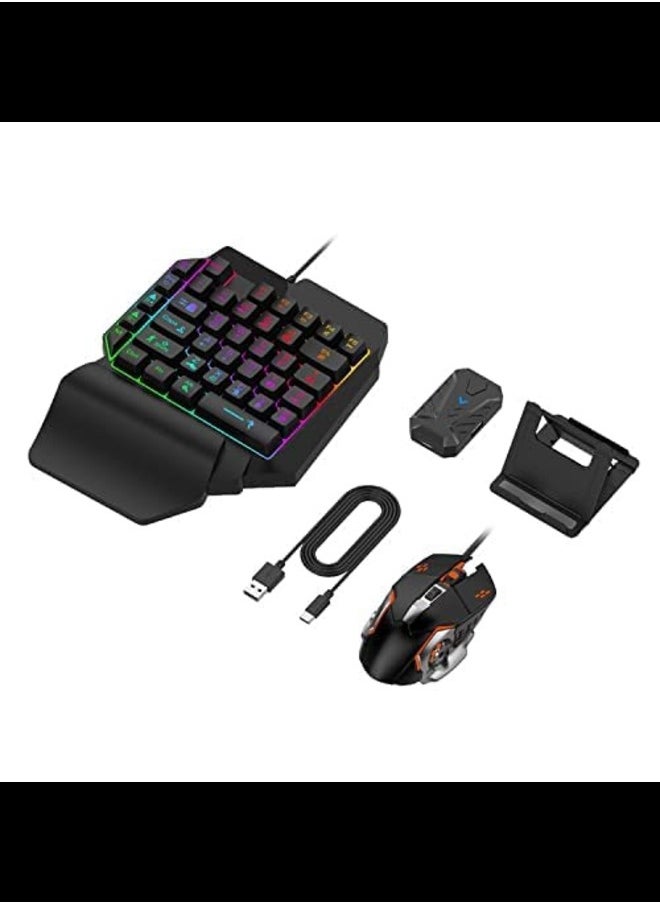 Generic - One Hand Non Mechanical Gaming Keyboard and Backlit Mouse Combo, USB Wired Rainbow Letters Glow Single Hand Mechanical Keyboard,Gaming Keyboard Set for Laptop PC Game and Work (Combo) - Image 1
