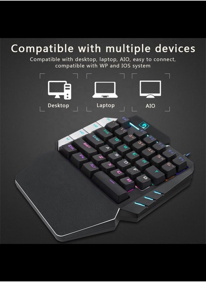 Generic - One Hand Non Mechanical Gaming Keyboard and Backlit Mouse Combo, USB Wired Rainbow Letters Glow Single Hand Mechanical Keyboard,Gaming Keyboard Set for Laptop PC Game and Work (Combo) - Image 1