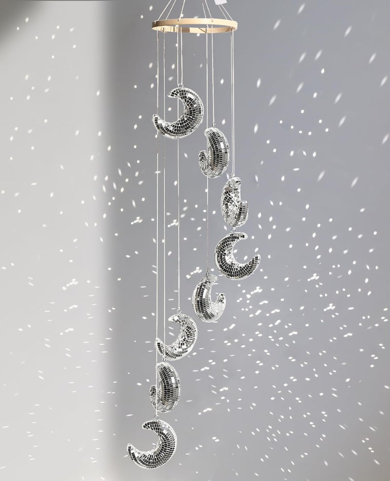 AceList Moon Hanging Disco Ball Decorâ€“35.4 Inch Hanging Crescent Moon Mirrors, Perfect for Indoor & Outdoor Decoration, Holiday & Party Decor, Unique Gift Idea - Image 1