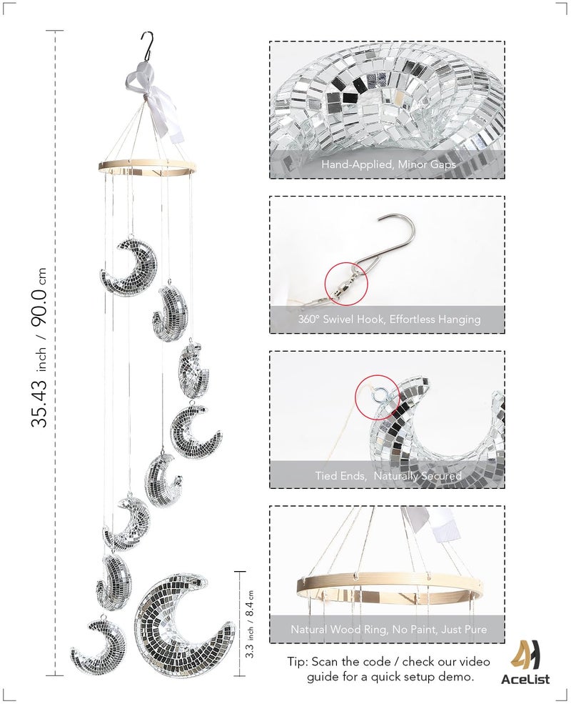 AceList Moon Hanging Disco Ball Decorâ€“35.4 Inch Hanging Crescent Moon Mirrors, Perfect for Indoor & Outdoor Decoration, Holiday & Party Decor, Unique Gift Idea - Image 2