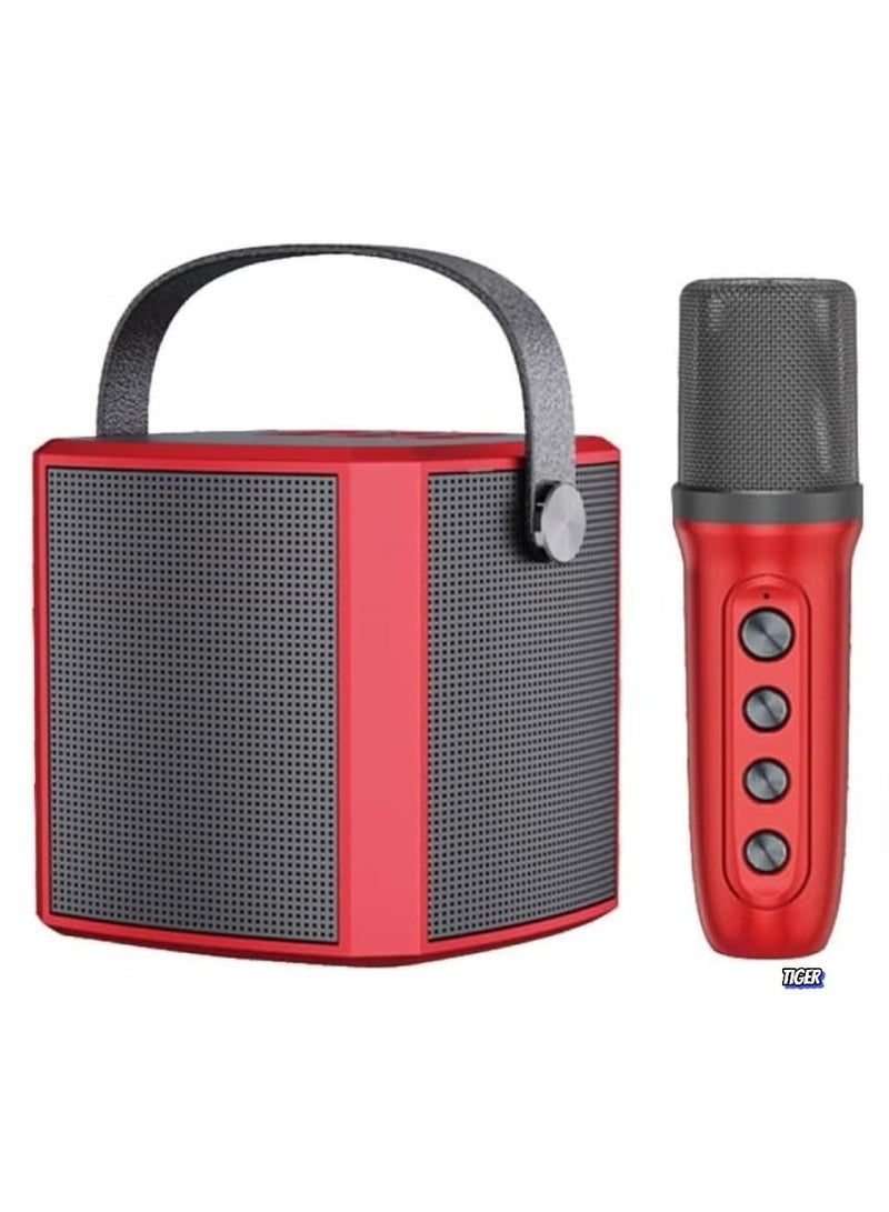 TIGER Portable Bluetooth Karaoke Speaker with Rechargeable Wireless Microphone, Type-C, Multiple Voice Modes, TF Card Support – Red – Ideal for Parties, Karaoke, and Singing Sessions - Image 1